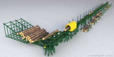 Линия сортировки бревен по размерам с 3D сканером.